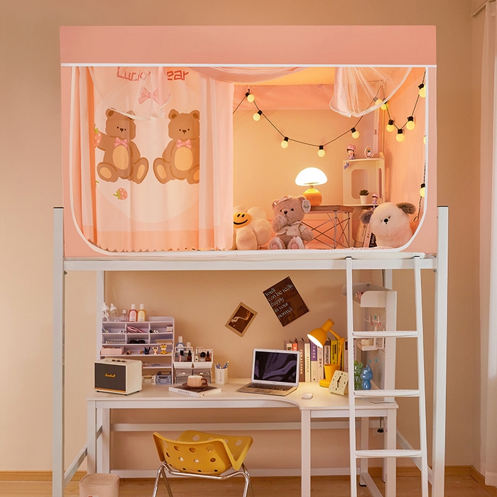 91家纺网 家纺一手货源 找家纺 水妙家纺 2025年新款强遮光学生上下铺床帘蚊账 草莓熊乐乐