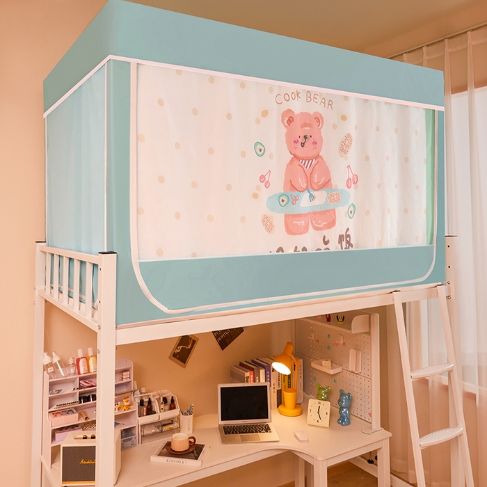 91家纺网 家纺一手货源 找家纺 水妙家纺 2025年新款强遮光学生上下铺床帘蚊账 干饭熊宝