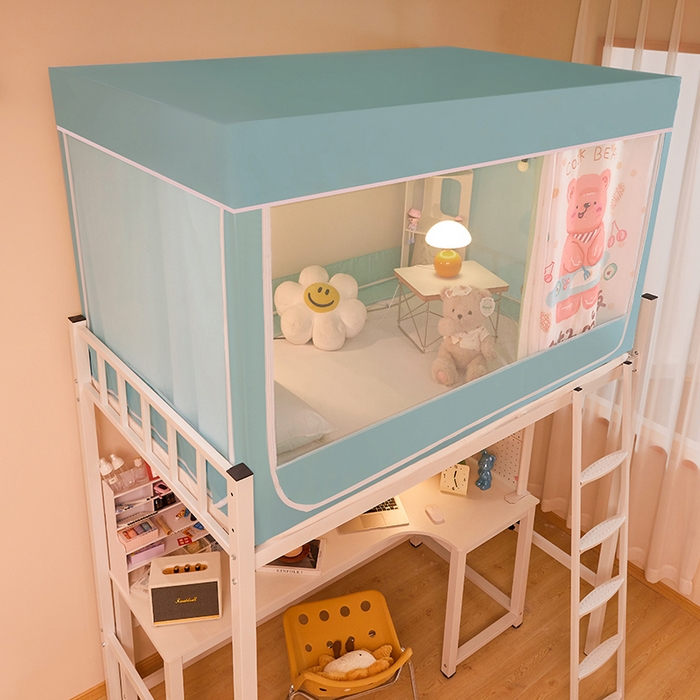 91家纺网 家纺一手货源 找家纺 水妙家纺 2025年新款强遮光学生上下铺床帘蚊账 干饭熊宝