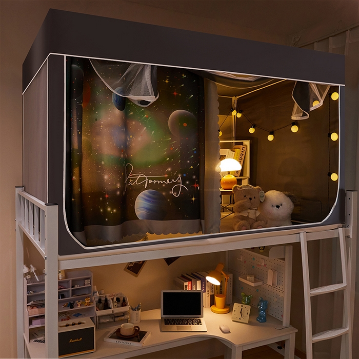 91家纺网 家纺一手货源 找家纺 水妙家纺 2025年新款强遮光学生上下铺床帘蚊账 银河星际