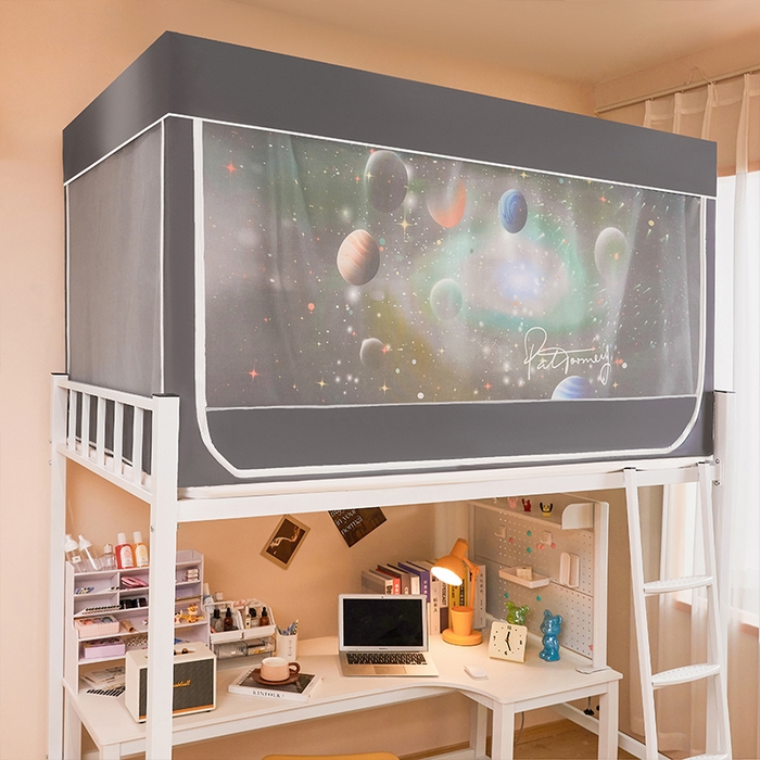 91家纺网 家纺一手货源 找家纺 水妙家纺 2025年新款强遮光学生上下铺床帘蚊账 银河星际