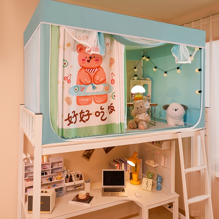 91家纺网 家纺一手货源 找家纺 水妙家纺 2025年新款强遮光学生上下铺床帘蚊账 干饭熊宝