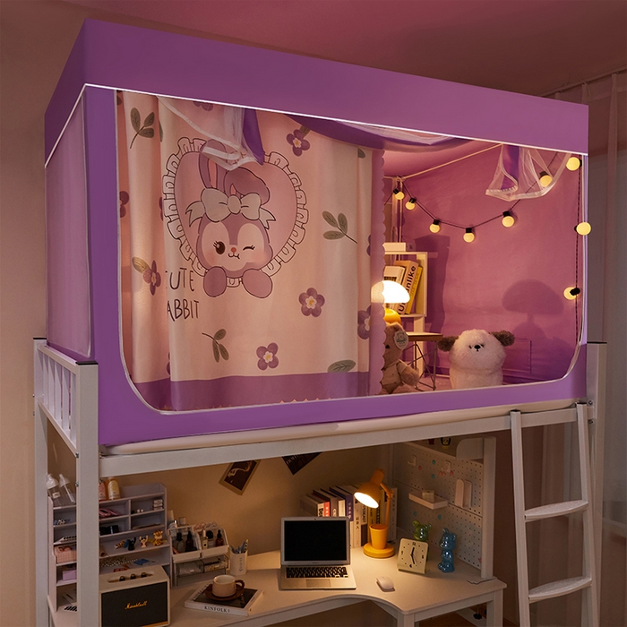 91家纺网 家纺一手货源 找家纺 水妙家纺 2025年新款强遮光学生上下铺床帘蚊账 贝贝兔