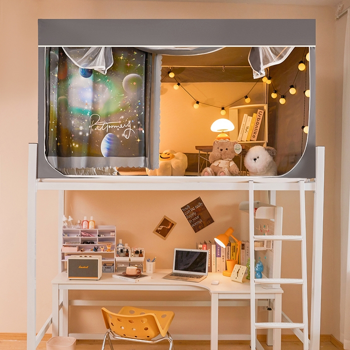 91家纺网 家纺一手货源 找家纺 水妙家纺 2025年新款强遮光学生上下铺床帘蚊账 银河星际