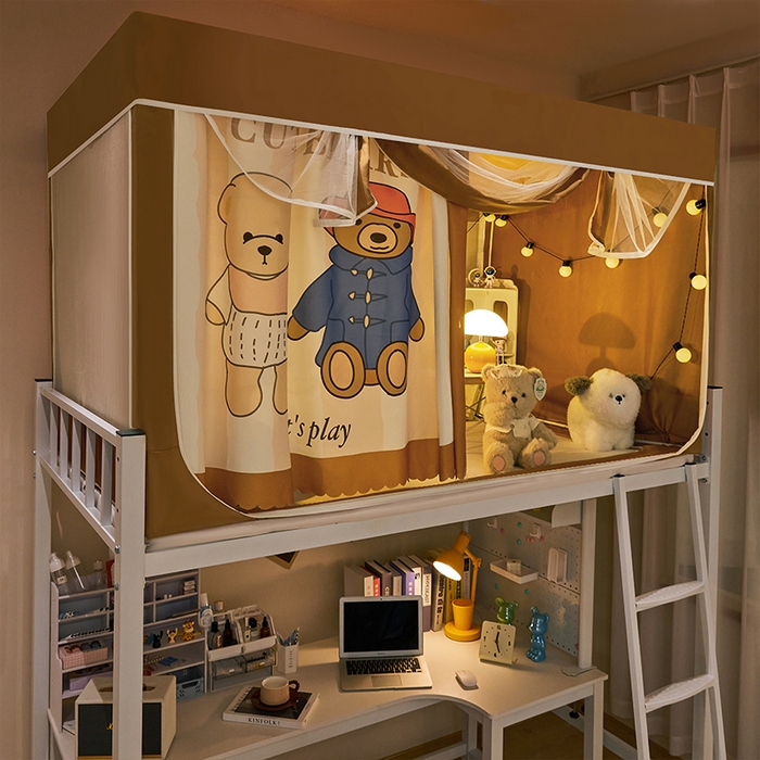 91家纺网 家纺一手货源 找家纺 水妙家纺 2025年新款强遮光学生上下铺床帘蚊账 小熊一家