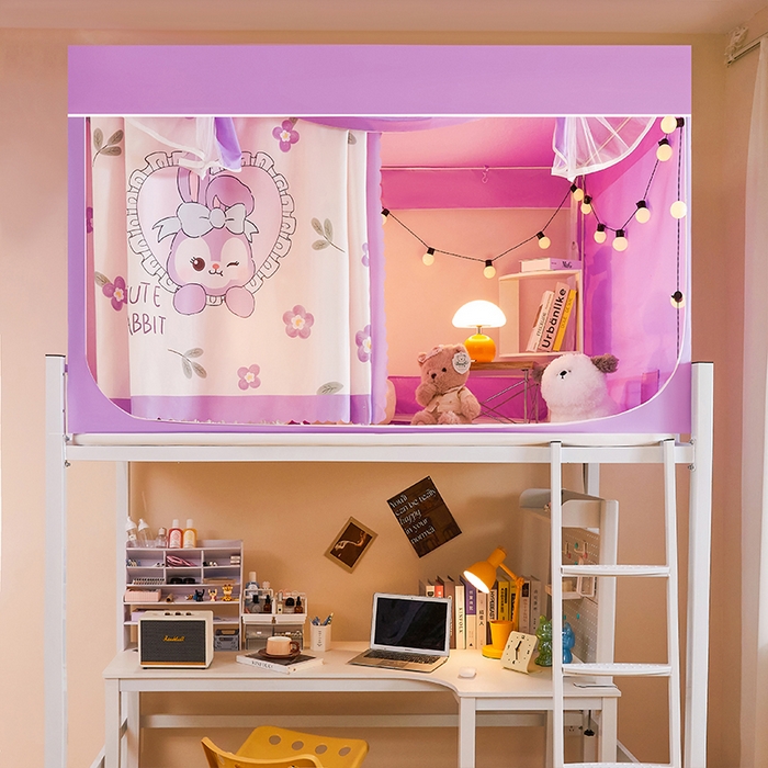 91家纺网 家纺一手货源 找家纺 水妙家纺 2025年新款强遮光学生上下铺床帘蚊账 贝贝兔