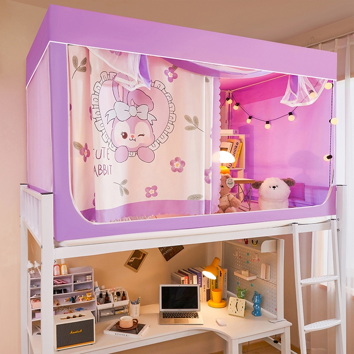 91家纺网 家纺一手货源 找家纺 水妙家纺 2025年新款强遮光学生上下铺床帘蚊账 贝贝兔