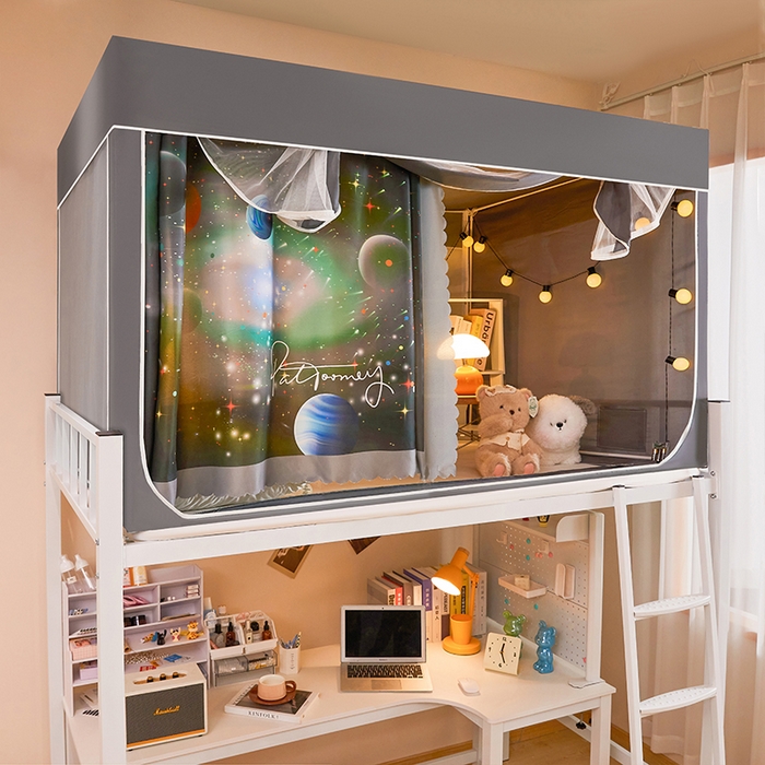 91家纺网 家纺一手货源 找家纺 水妙家纺 2025年新款强遮光学生上下铺床帘蚊账 银河星际