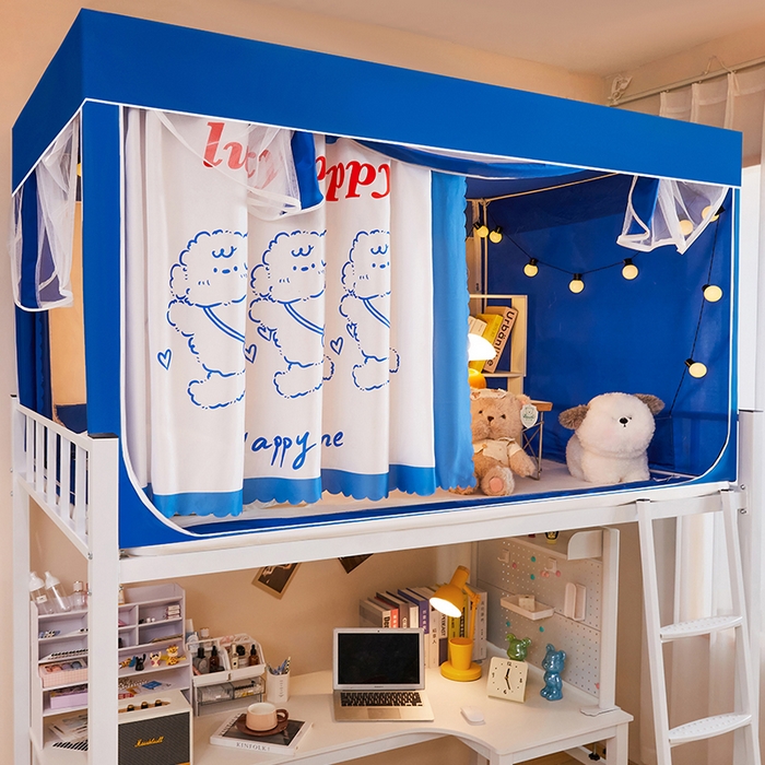 91家纺网 家纺一手货源 找家纺 水妙家纺 2025年新款强遮光学生上下铺床帘蚊账 欢乐小狗