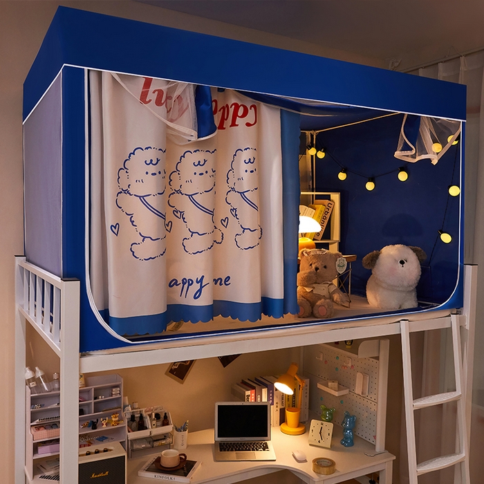 91家纺网 家纺一手货源 找家纺 水妙家纺 2025年新款强遮光学生上下铺床帘蚊账 欢乐小狗