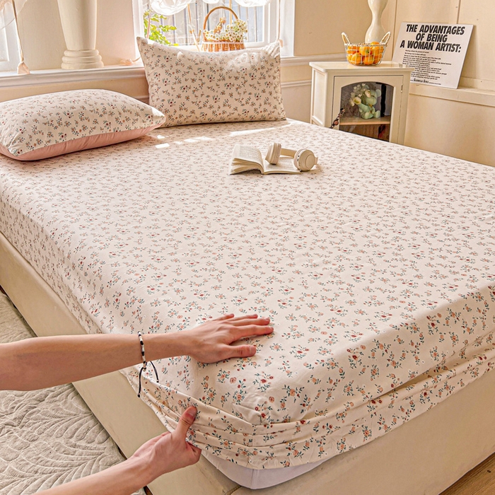 91家纺网 家纺一手货源 找家纺 朵朵家纺 2025新款超柔水洗棉云感印花单床笠床垫保护套床笠（床垫保护套可定制尺寸 ）-场景三 忘忧草