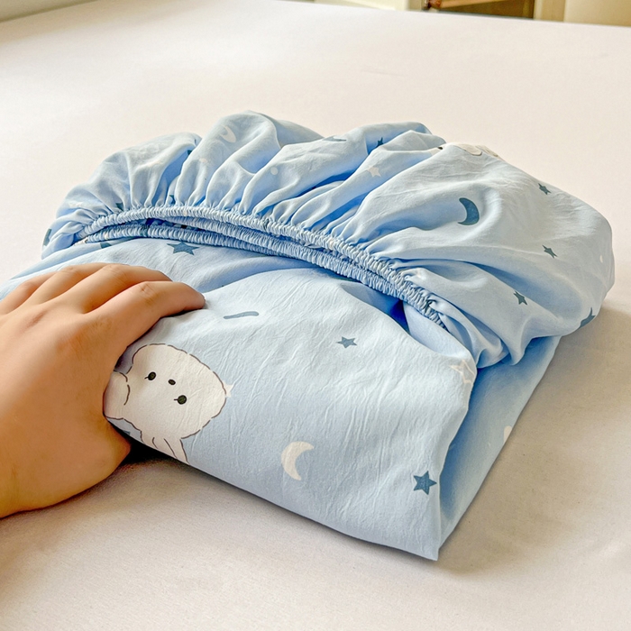 91家纺网 家纺一手货源 找家纺 朵朵家纺 2025新款超柔水洗棉云感印花单床笠床垫保护套床笠（床垫保护套可定制尺寸 ）-场景三 星空兔