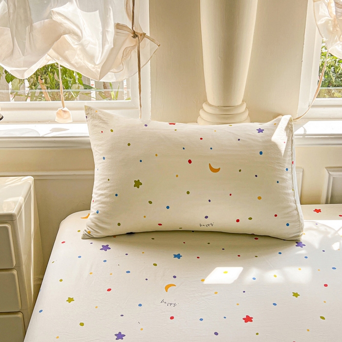 91家纺网 家纺一手货源 找家纺 朵朵家纺 2025新款超柔水洗棉云感印花单床笠床垫保护套床笠（床垫保护套可定制尺寸 ）-场景三 星月