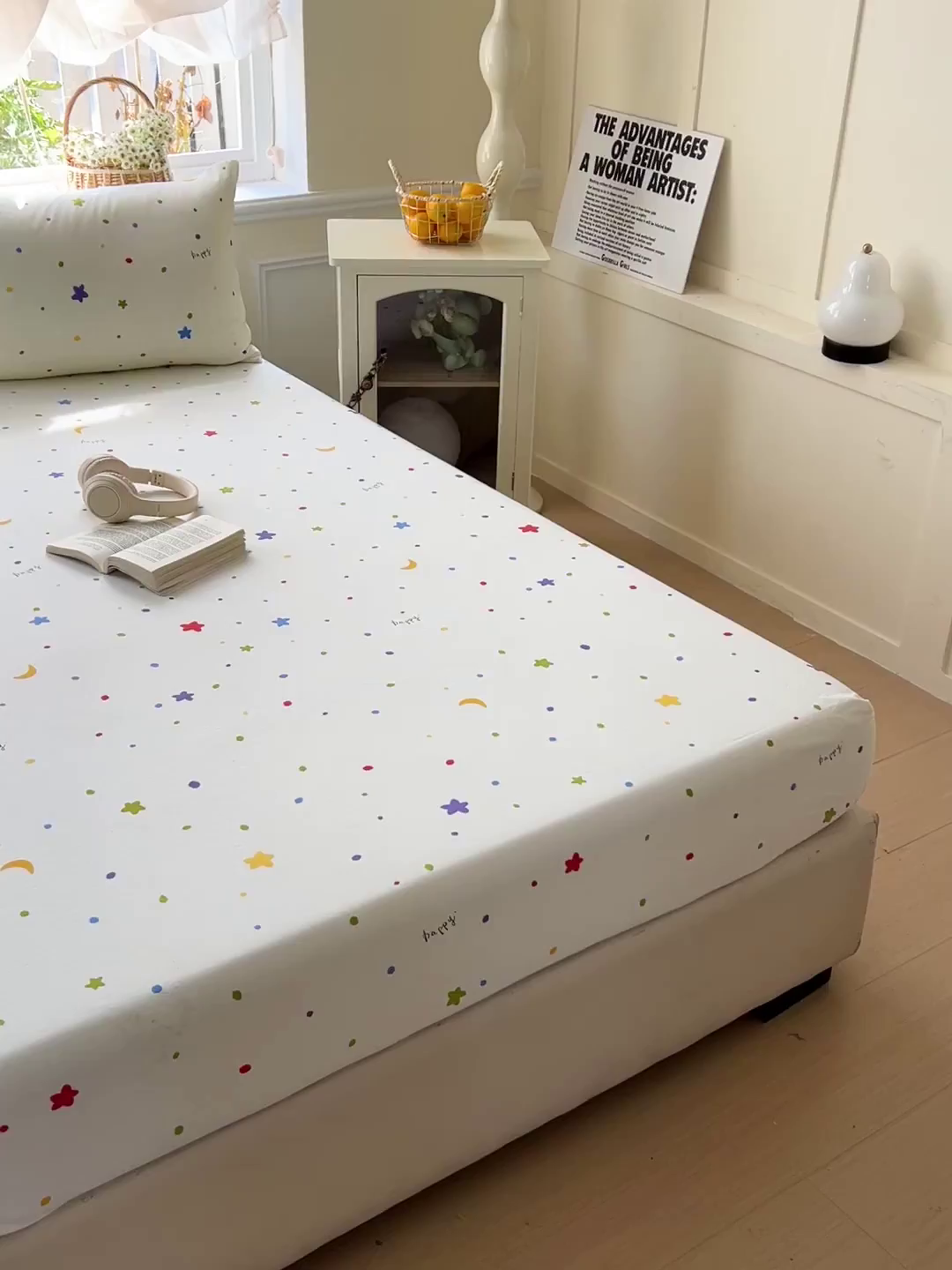 91家纺网 家纺一手货源 找家纺 朵朵家纺 2025新款超柔水洗棉云感印花单床笠床垫保护套床笠（床垫保护套可定制尺寸 ）-场景三 星月