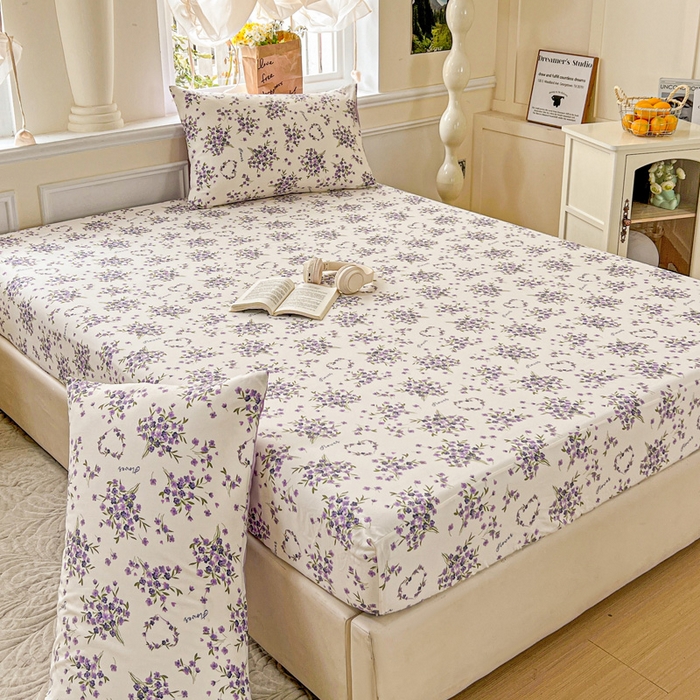 朵朵家纺 2025新款超柔水洗棉云感印花单床笠床垫保护套床笠（床垫保护套可定制尺寸 ）-场景三 薰衣草