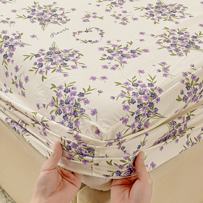 91家纺网 家纺一手货源 找家纺 朵朵家纺 2025新款超柔水洗棉云感印花单床笠床垫保护套床笠（床垫保护套可定制尺寸 ）-场景三 薰衣草