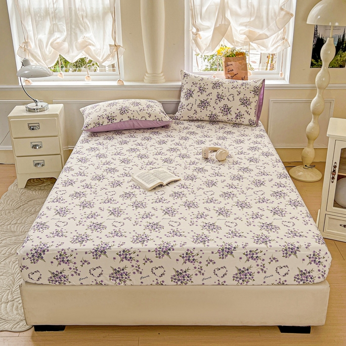 91家纺网 家纺一手货源 找家纺 朵朵家纺 2025新款超柔水洗棉云感印花单床笠床垫保护套床笠（床垫保护套可定制尺寸 ）-场景三 薰衣草