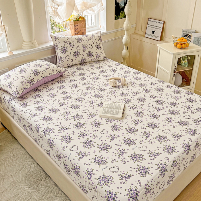 91家纺网 家纺一手货源 找家纺 朵朵家纺 2025新款超柔水洗棉云感印花单床笠床垫保护套床笠（床垫保护套可定制尺寸 ）-场景三 薰衣草