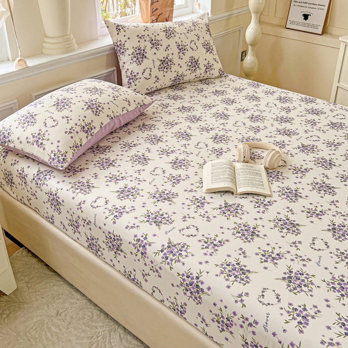 91家纺网 家纺一手货源 找家纺 朵朵家纺 2025新款超柔水洗棉云感印花单床笠床垫保护套床笠（床垫保护套可定制尺寸 ）-场景三 薰衣草