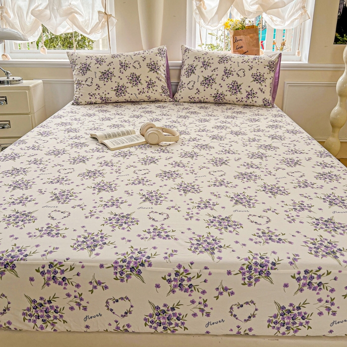 91家纺网 家纺一手货源 找家纺 朵朵家纺 2025新款超柔水洗棉云感印花单床笠床垫保护套床笠（床垫保护套可定制尺寸 ）-场景三 薰衣草