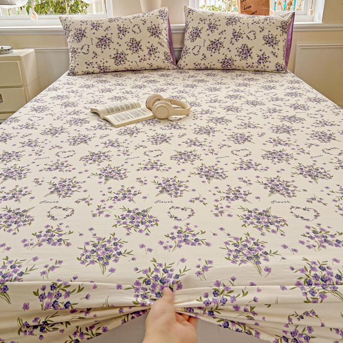 91家纺网 家纺一手货源 找家纺 朵朵家纺 2025新款超柔水洗棉云感印花单床笠床垫保护套床笠（床垫保护套可定制尺寸 ）-场景三 薰衣草