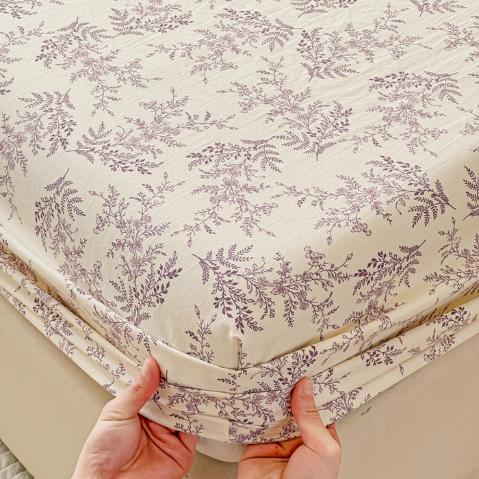 91家纺网 家纺一手货源 找家纺 朵朵家纺 2025新款超柔水洗棉云感印花单床笠床垫保护套床笠（床垫保护套可定制尺寸 ）-场景三 紫颜