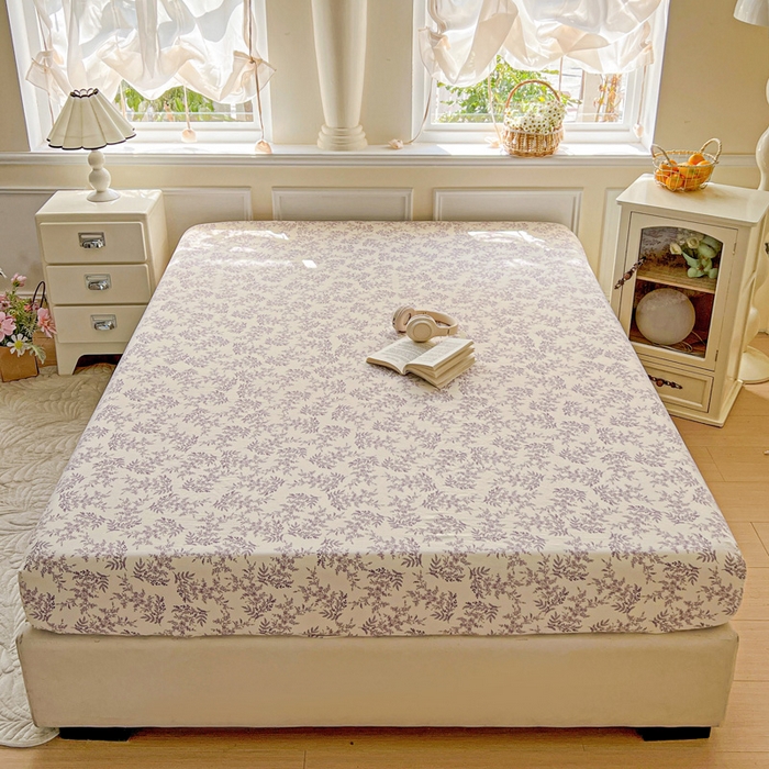 91家纺网 家纺一手货源 找家纺 朵朵家纺 2025新款超柔水洗棉云感印花单床笠床垫保护套床笠（床垫保护套可定制尺寸 ）-场景三 紫颜