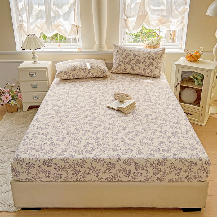 91家纺网 家纺一手货源 找家纺 朵朵家纺 2025新款超柔水洗棉云感印花单床笠床垫保护套床笠（床垫保护套可定制尺寸 ）-场景三 紫颜