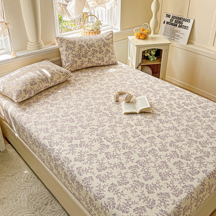 91家纺网 家纺一手货源 找家纺 朵朵家纺 2025新款超柔水洗棉云感印花单床笠床垫保护套床笠（床垫保护套可定制尺寸 ）-场景三 紫颜