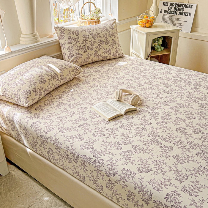 91家纺网 家纺一手货源 找家纺 朵朵家纺 2025新款超柔水洗棉云感印花单床笠床垫保护套床笠（床垫保护套可定制尺寸 ）-场景三 紫颜