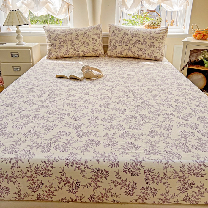 91家纺网 家纺一手货源 找家纺 朵朵家纺 2025新款超柔水洗棉云感印花单床笠床垫保护套床笠（床垫保护套可定制尺寸 ）-场景三 紫颜