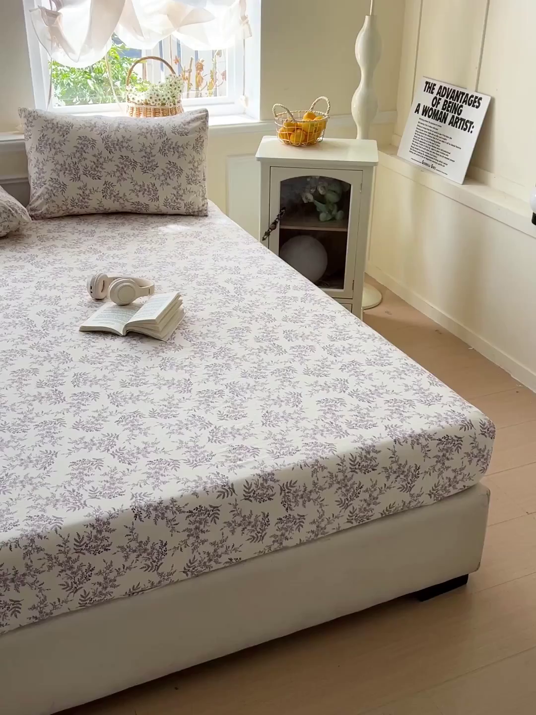 91家纺网 家纺一手货源 找家纺 朵朵家纺 2025新款超柔水洗棉云感印花单床笠床垫保护套床笠（床垫保护套可定制尺寸 ）-场景三 紫颜