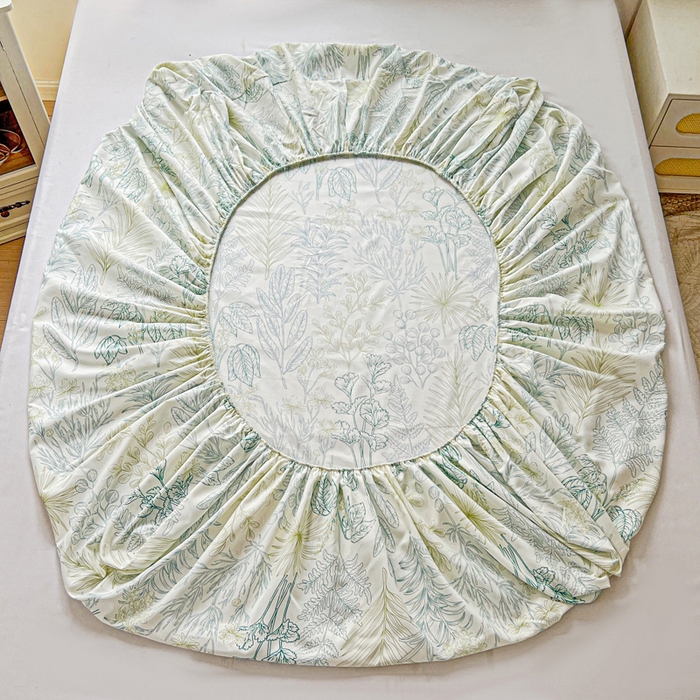 91家纺网 家纺一手货源 找家纺 朵朵家纺 2025新款超柔水洗棉云感印花单床笠床垫保护套床笠（床垫保护套可定制尺寸 ）-场景二 春晓