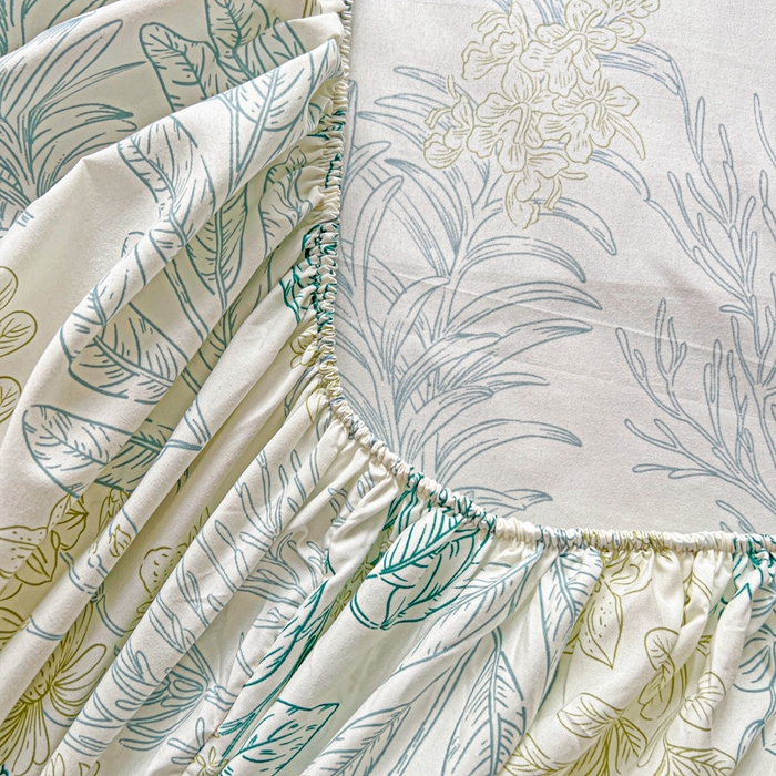 91家纺网 家纺一手货源 找家纺 朵朵家纺 2025新款超柔水洗棉云感印花单床笠床垫保护套床笠（床垫保护套可定制尺寸 ）-场景二 春晓