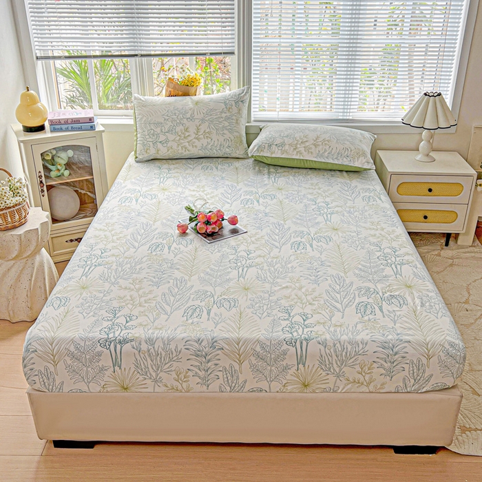 朵朵家纺 2025新款超柔水洗棉云感印花单床笠床垫保护套床笠（床垫保护套可定制尺寸 ）-场景二 春晓