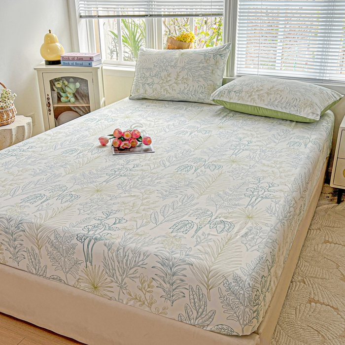 91家纺网 家纺一手货源 找家纺 朵朵家纺 2025新款超柔水洗棉云感印花单床笠床垫保护套床笠（床垫保护套可定制尺寸 ）-场景二 春晓