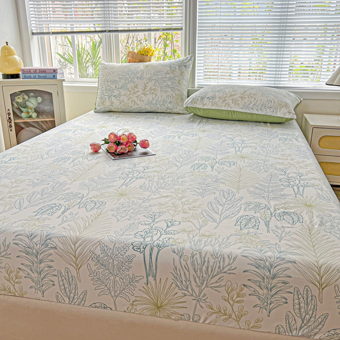 91家纺网 家纺一手货源 找家纺 朵朵家纺 2025新款超柔水洗棉云感印花单床笠床垫保护套床笠（床垫保护套可定制尺寸 ）-场景二 春晓