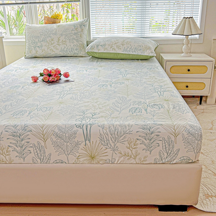 91家纺网 家纺一手货源 找家纺 朵朵家纺 2025新款超柔水洗棉云感印花单床笠床垫保护套床笠（床垫保护套可定制尺寸 ）-场景二 春晓