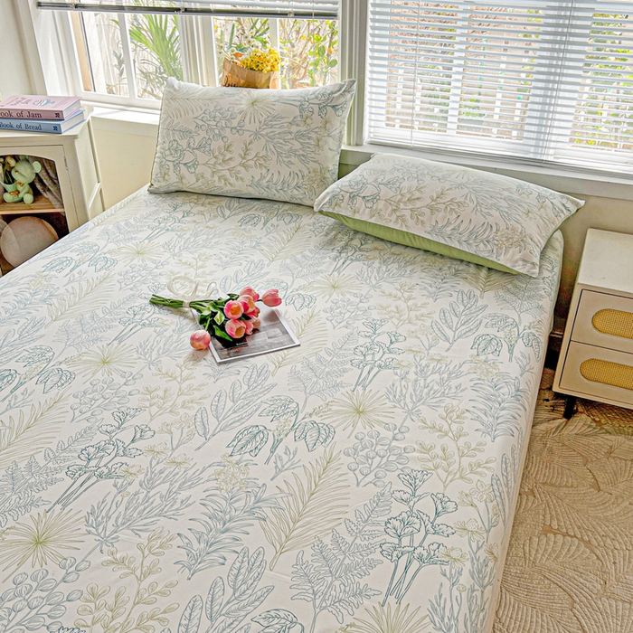 91家纺网 家纺一手货源 找家纺 朵朵家纺 2025新款超柔水洗棉云感印花单床笠床垫保护套床笠（床垫保护套可定制尺寸 ）-场景二 春晓