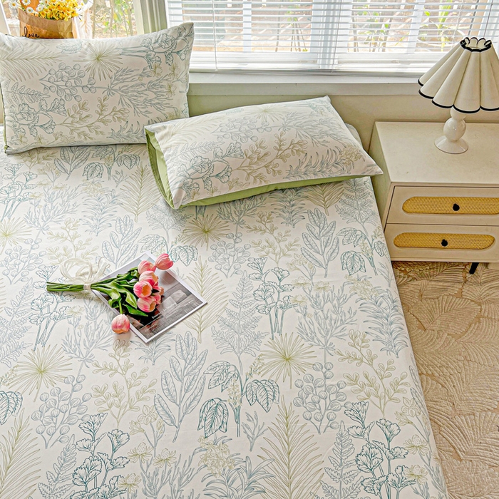 91家纺网 家纺一手货源 找家纺 朵朵家纺 2025新款超柔水洗棉云感印花单床笠床垫保护套床笠（床垫保护套可定制尺寸 ）-场景二 春晓