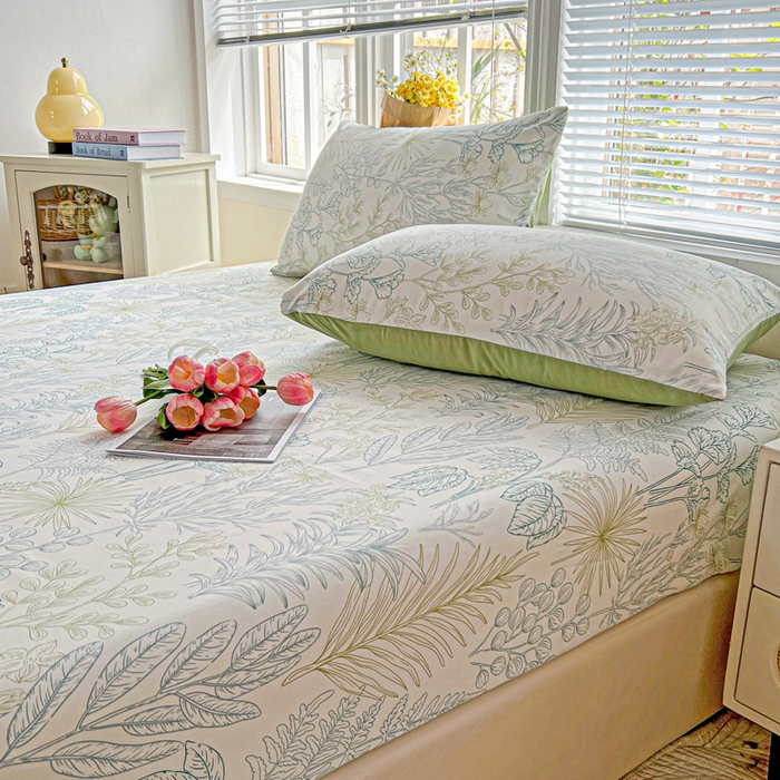 91家纺网 家纺一手货源 找家纺 朵朵家纺 2025新款超柔水洗棉云感印花单床笠床垫保护套床笠（床垫保护套可定制尺寸 ）-场景二 春晓