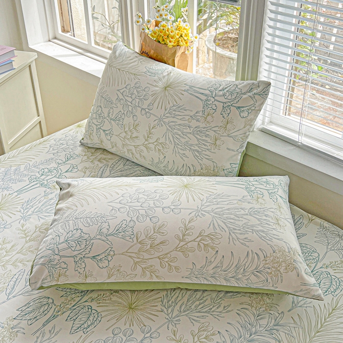 91家纺网 家纺一手货源 找家纺 朵朵家纺 2025新款超柔水洗棉云感印花单床笠床垫保护套床笠（床垫保护套可定制尺寸 ）-场景二 春晓