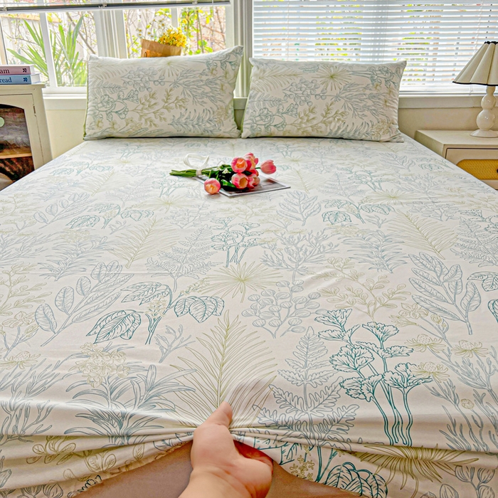 91家纺网 家纺一手货源 找家纺 朵朵家纺 2025新款超柔水洗棉云感印花单床笠床垫保护套床笠（床垫保护套可定制尺寸 ）-场景二 春晓