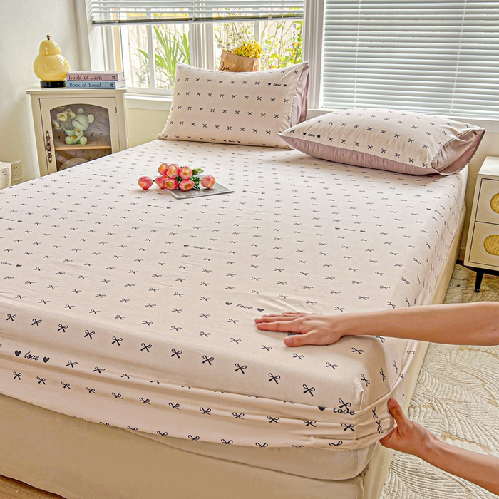 91家纺网 家纺一手货源 找家纺 朵朵家纺 2025新款超柔水洗棉云感印花单床笠床垫保护套床笠（床垫保护套可定制尺寸 ）-场景二 蝴蝶结