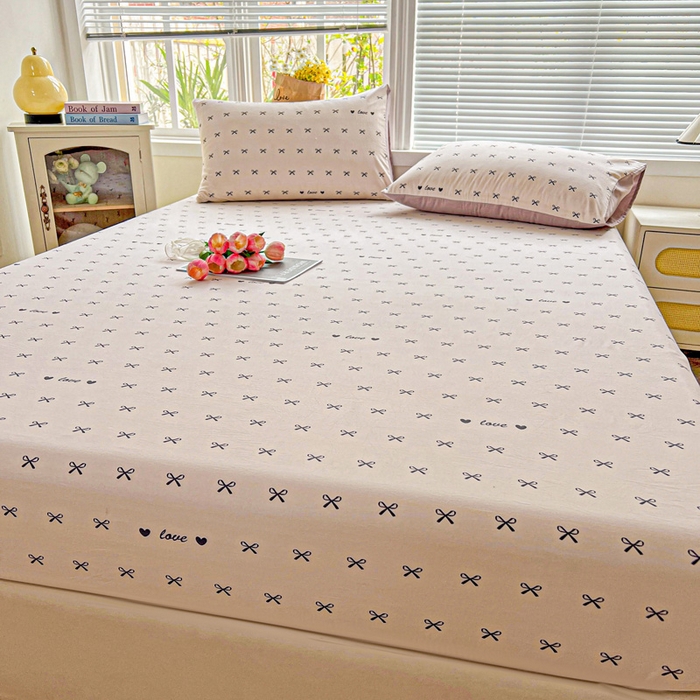 91家纺网 家纺一手货源 找家纺 朵朵家纺 2025新款超柔水洗棉云感印花单床笠床垫保护套床笠（床垫保护套可定制尺寸 ）-场景二 蝴蝶结