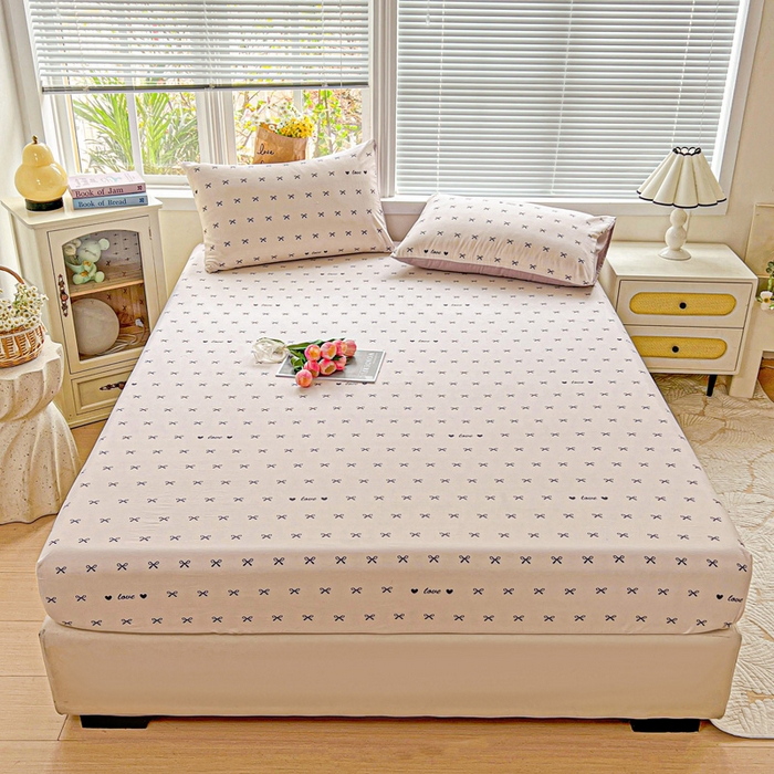 朵朵家纺 2025新款超柔水洗棉云感印花单床笠床垫保护套床笠（床垫保护套可定制尺寸 ）-场景二 蝴蝶结