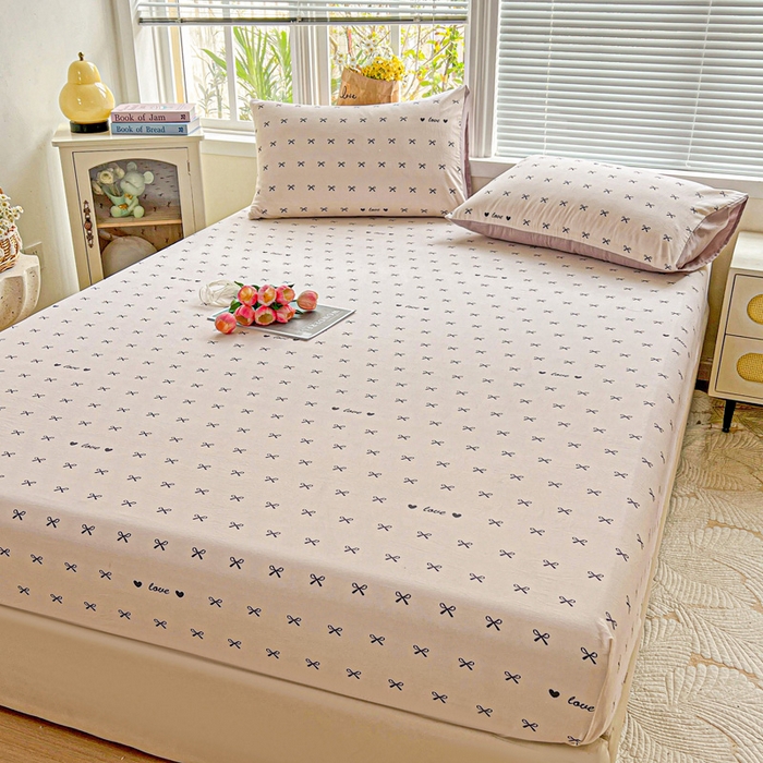91家纺网 家纺一手货源 找家纺 朵朵家纺 2025新款超柔水洗棉云感印花单床笠床垫保护套床笠（床垫保护套可定制尺寸 ）-场景二 蝴蝶结