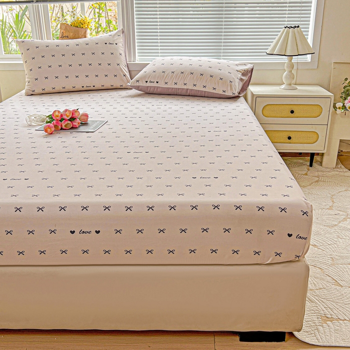 91家纺网 家纺一手货源 找家纺 朵朵家纺 2025新款超柔水洗棉云感印花单床笠床垫保护套床笠（床垫保护套可定制尺寸 ）-场景二 蝴蝶结