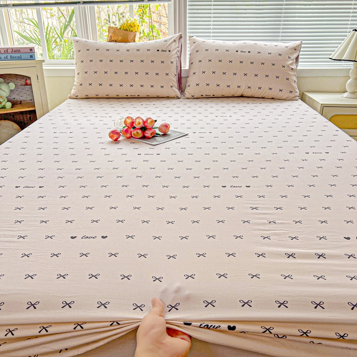 91家纺网 家纺一手货源 找家纺 朵朵家纺 2025新款超柔水洗棉云感印花单床笠床垫保护套床笠（床垫保护套可定制尺寸 ）-场景二 蝴蝶结