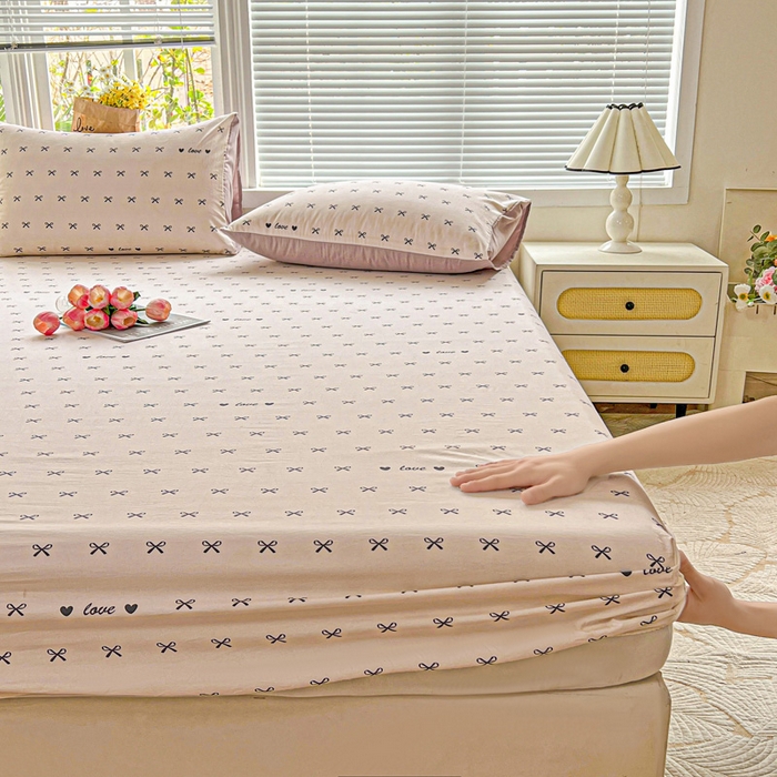 91家纺网 家纺一手货源 找家纺 朵朵家纺 2025新款超柔水洗棉云感印花单床笠床垫保护套床笠（床垫保护套可定制尺寸 ）-场景二 蝴蝶结